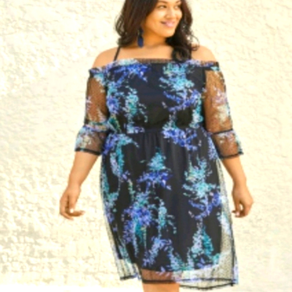 Worthington Woman Black Floral Dress Off Shoulder Size 16W